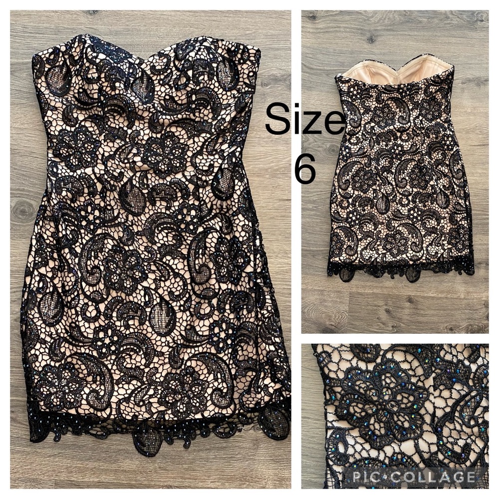 Black and Nude Lace Cocktail Dress